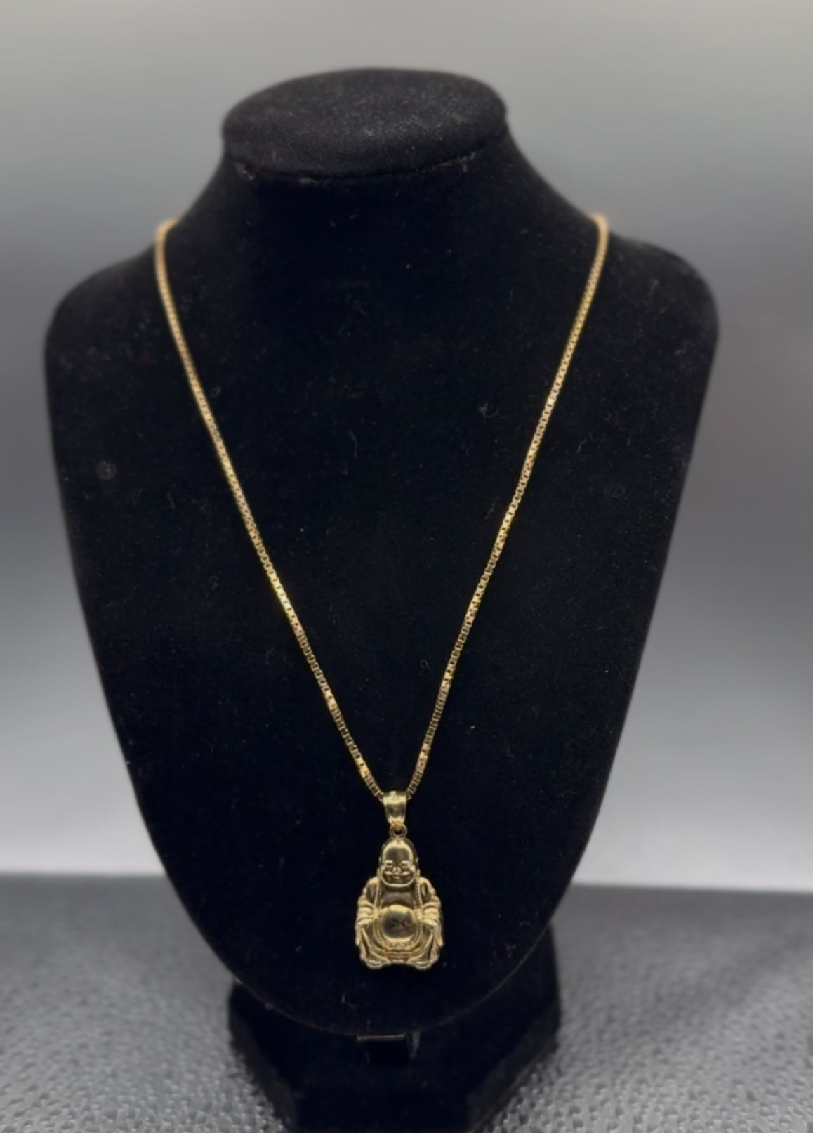 10K Yellow Gold Box Link Chain with Buddha Pendant – 18” | 7.6 g