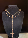 Elegant 10K Tri-Color Gold Rosary Necklace | 32”